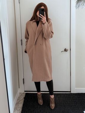 Aritzia Wilfred Charlize Coat Camel Wool Blend XS Double Breasted Classic